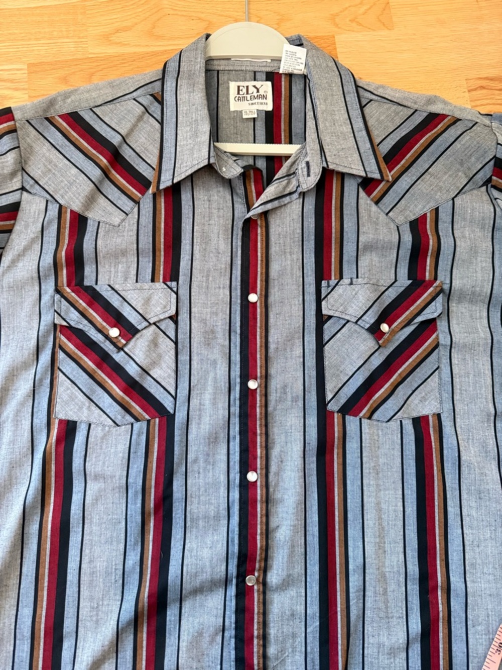 ELY Cattleman Western Shirt Men XL Tall Pearl Snap Striped Gray Red Vintage - Picture 14 of 14
